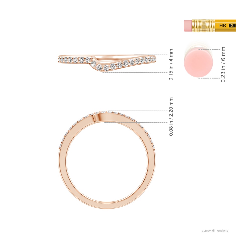 1.2mm II1 Curved Classic Diamond Half Eternity Wedding Ring in Rose Gold ruler
