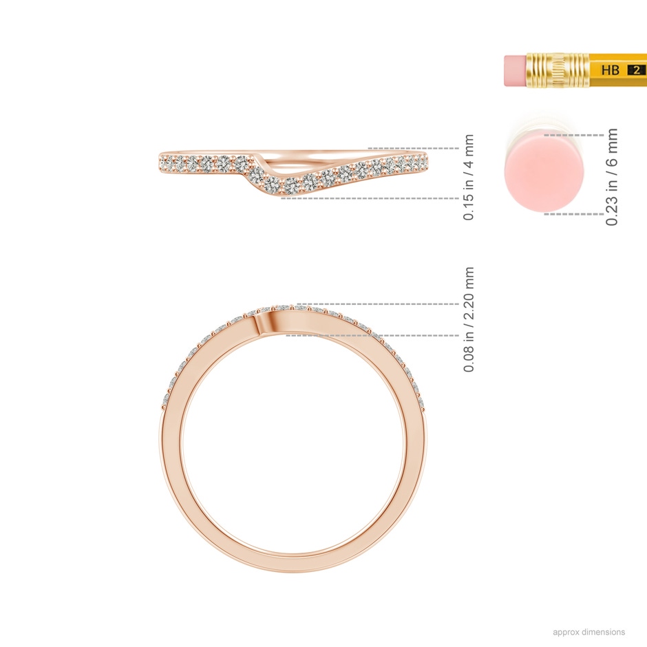 1.2mm JI2 Curved Classic Diamond Half Eternity Wedding Ring in Rose Gold ruler