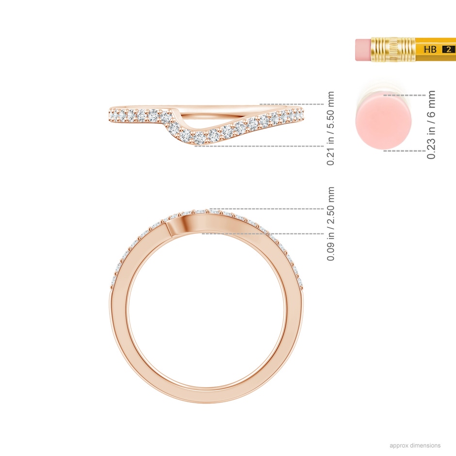 1.4mm GHVS Curved Classic Diamond Half Eternity Wedding Ring in Rose Gold ruler