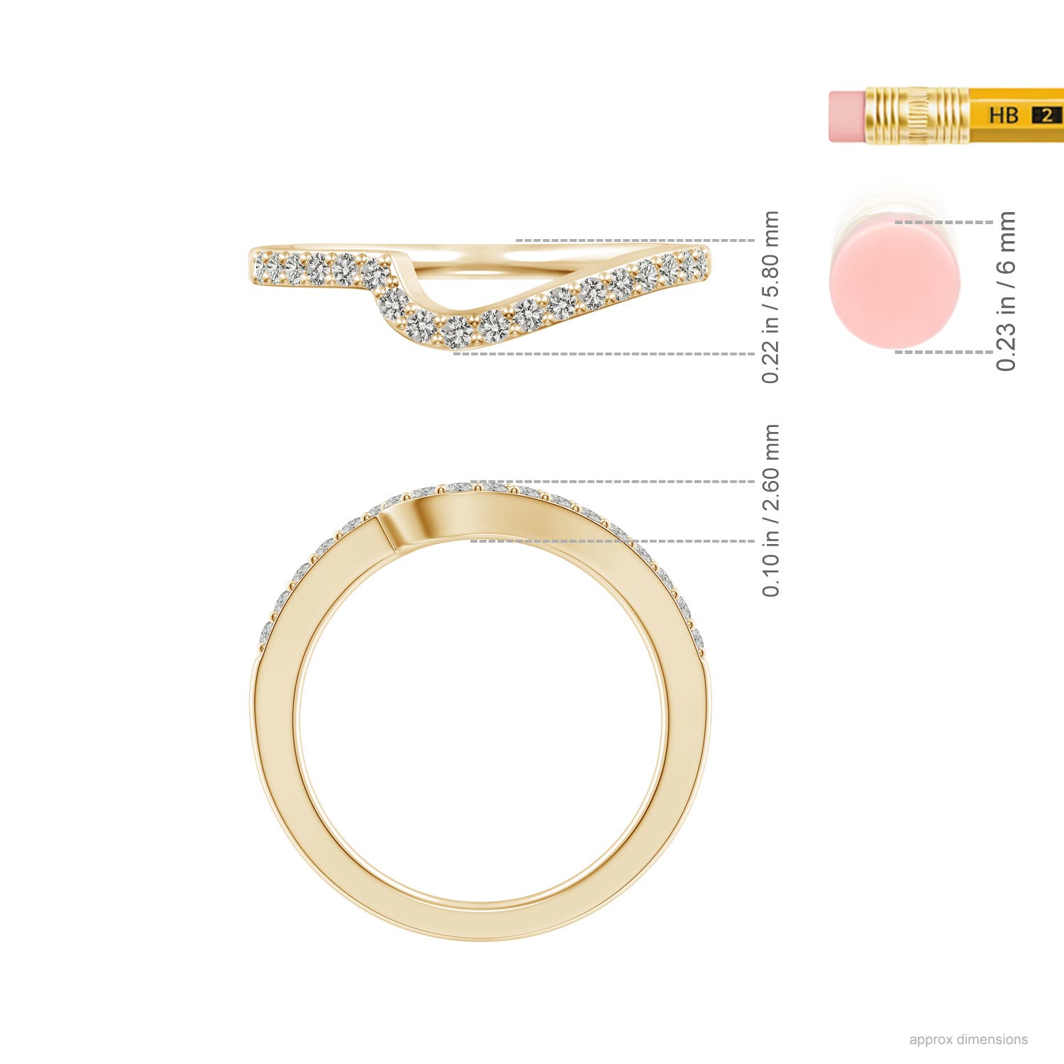 1.5mm JI2 Curved Classic Diamond Half Eternity Wedding Ring in Yellow Gold - ruler