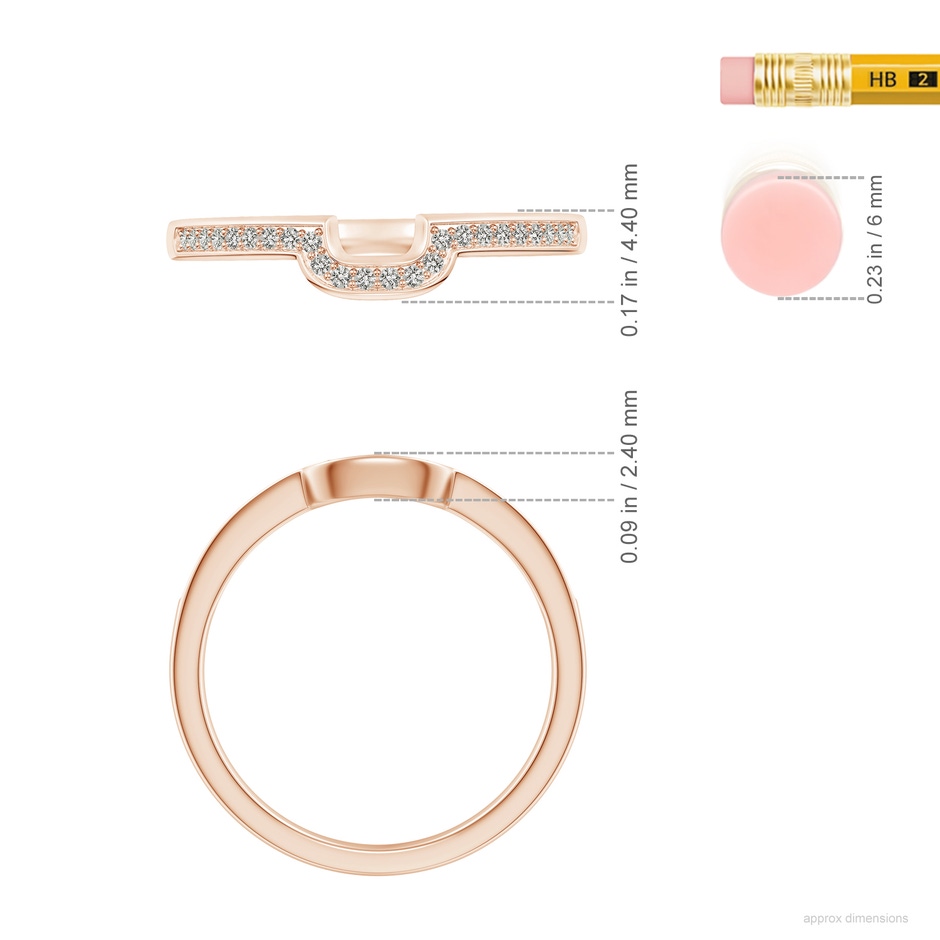 1mm JI2 Half Eternity Diamond Curved Comfort Fit Wedding Ring in Rose Gold ruler