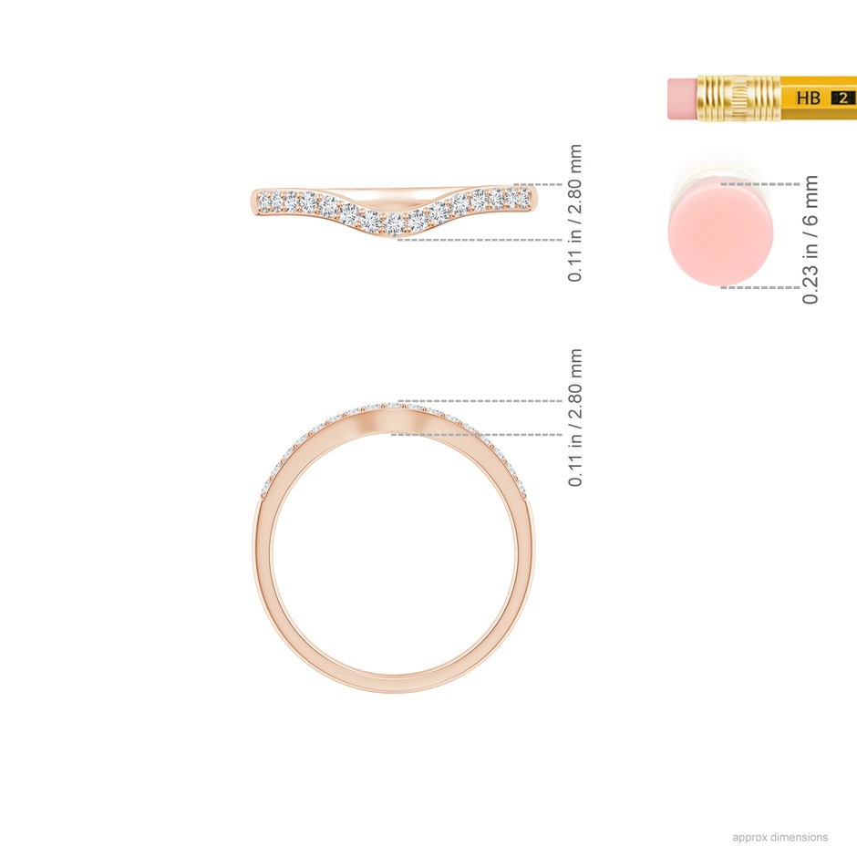 1.3mm GHVS Classic Diamond Half Eternity Contoured Wedding Ring in Rose Gold ruler