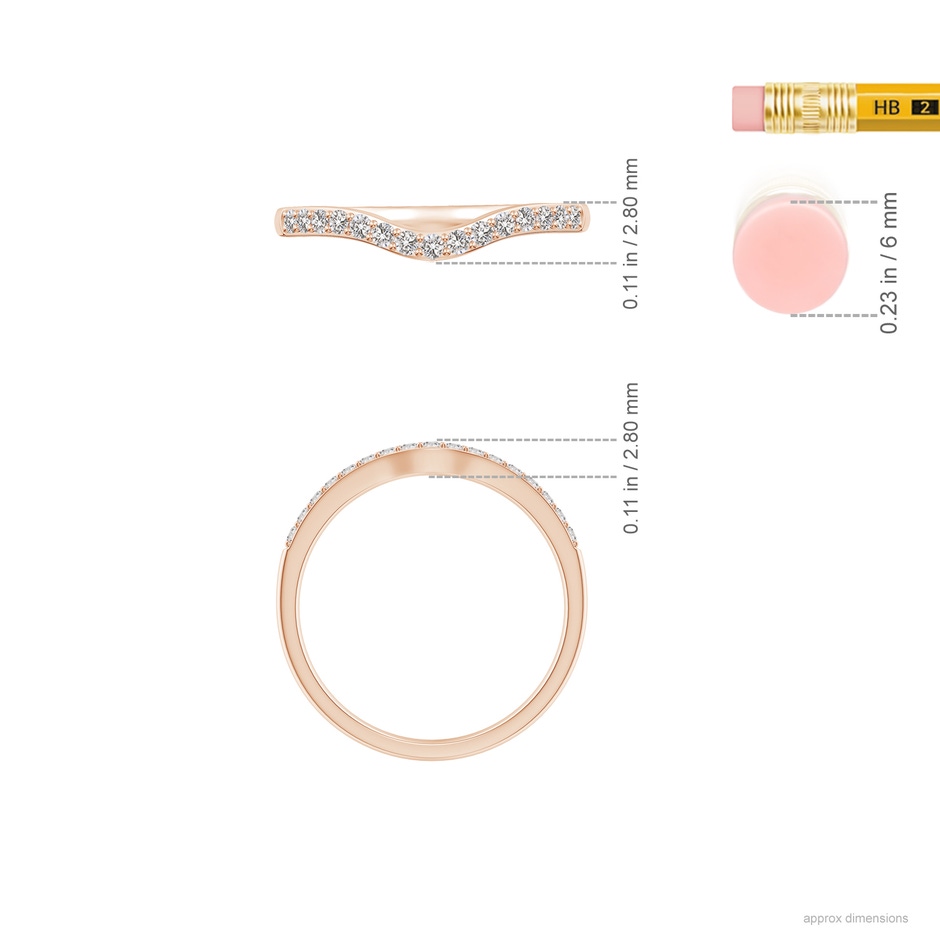 1.3mm II1 Classic Diamond Half Eternity Contoured Wedding Ring in Rose Gold ruler