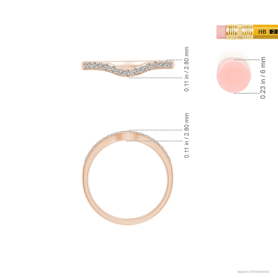 1.3mm JI2 Classic Diamond Half Eternity Contoured Wedding Ring in Rose Gold ruler