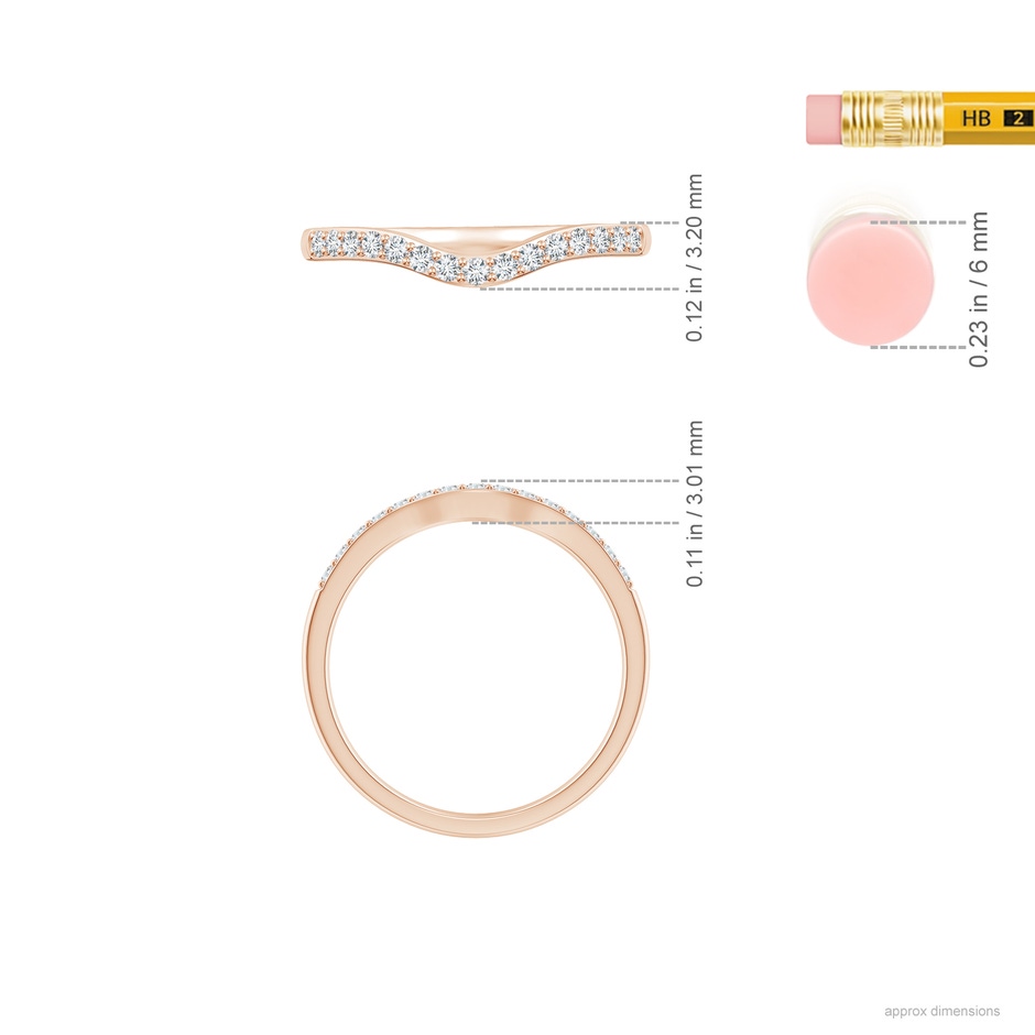 1.4mm GHVS Classic Diamond Half Eternity Contoured Wedding Ring in Rose Gold ruler
