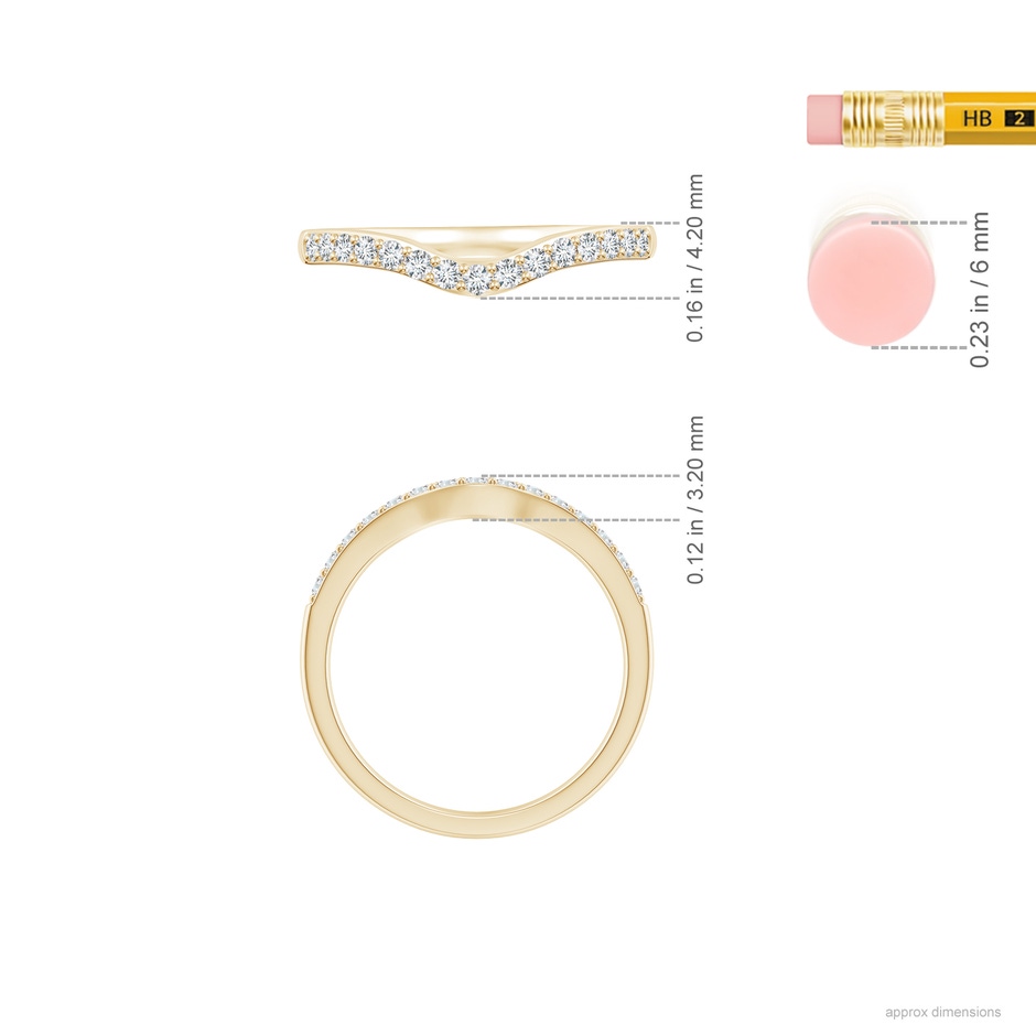 1.55mm GHVS Classic Diamond Half Eternity Contoured Wedding Ring in Yellow Gold ruler