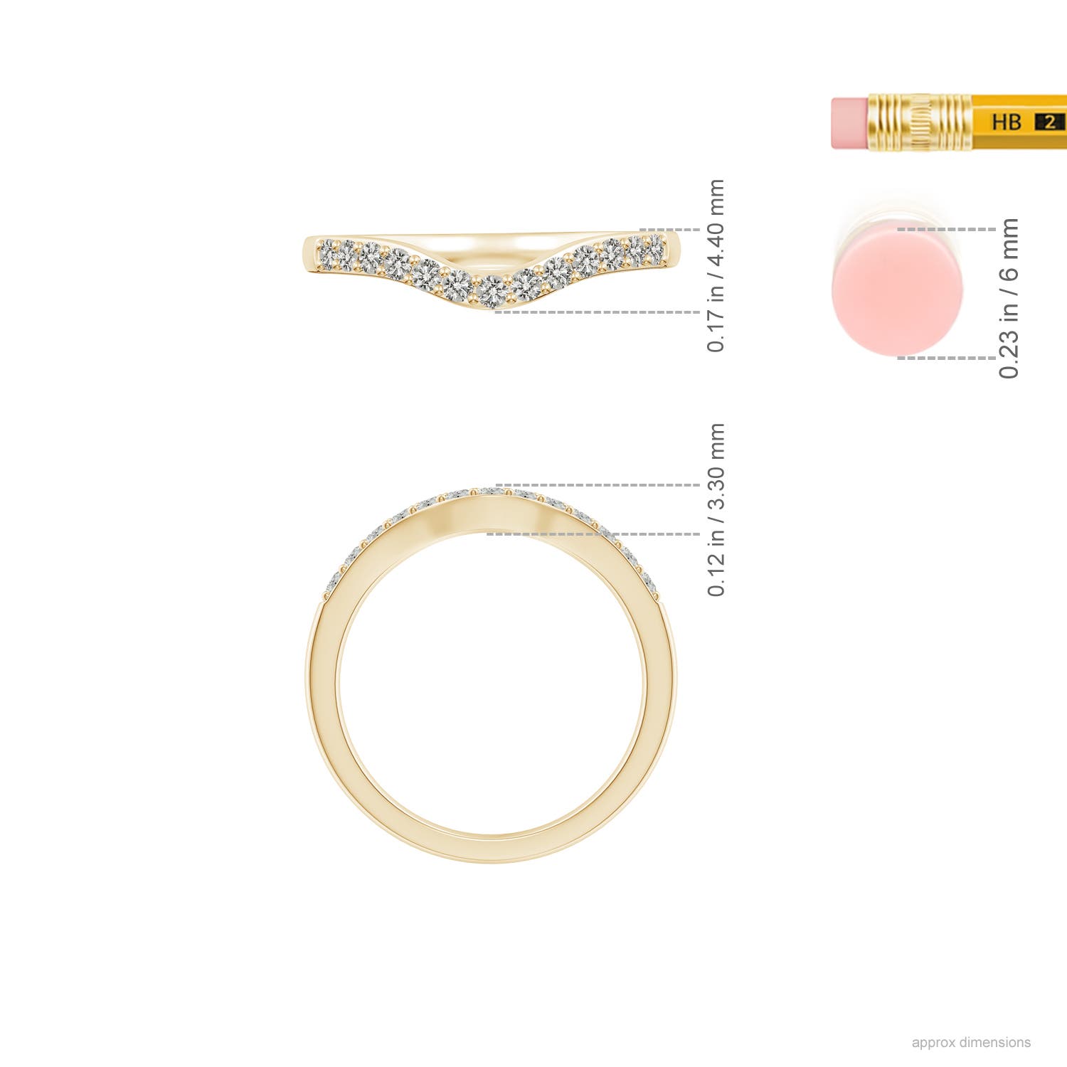1.7mm JI2 Classic Diamond Half Eternity Contoured Wedding Ring in Yellow Gold - ruler