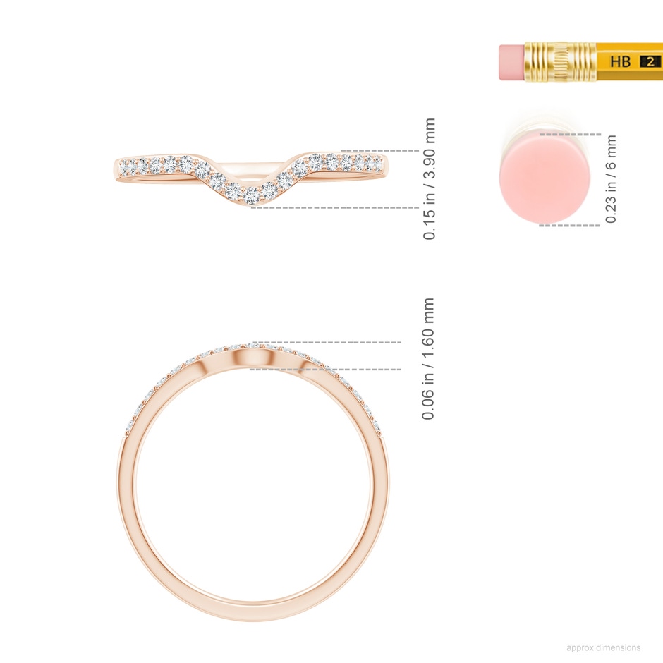 1.2mm GHVS Classic Diamond Curved Comfort Fit Women's Ring in 9K Rose Gold ruler