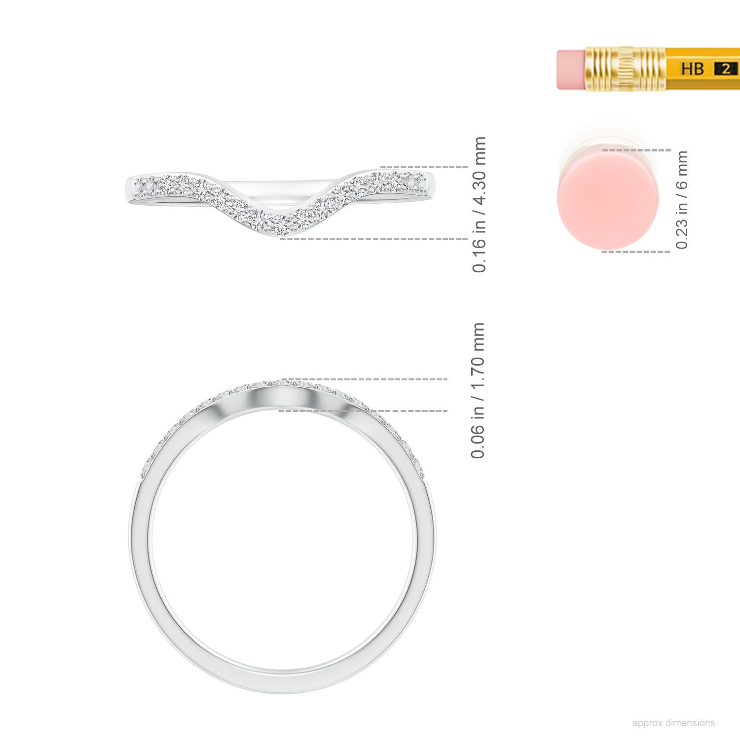 1.3mm HSI2 Classic Diamond Curved Comfort Fit Women's Ring in P950 Platinum - ruler