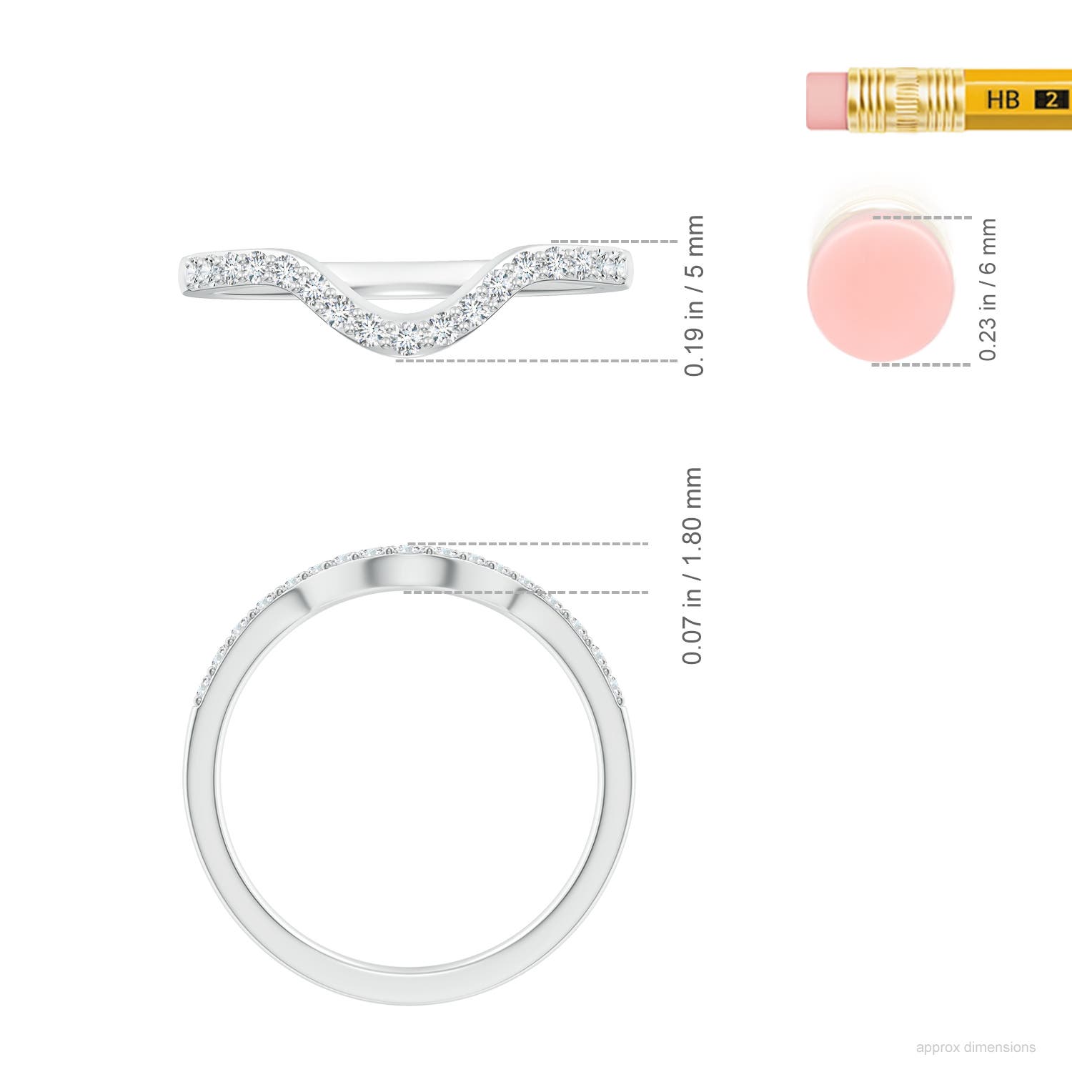 1.4mm GHVS Classic Diamond Curved Comfort Fit Women's Ring in White Gold - ruler