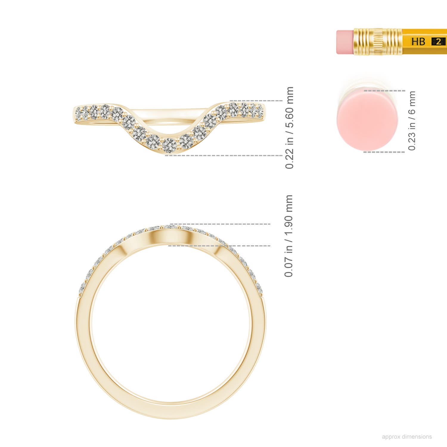 1.5mm JI2 Classic Diamond Curved Comfort Fit Women's Ring in Yellow Gold - ruler