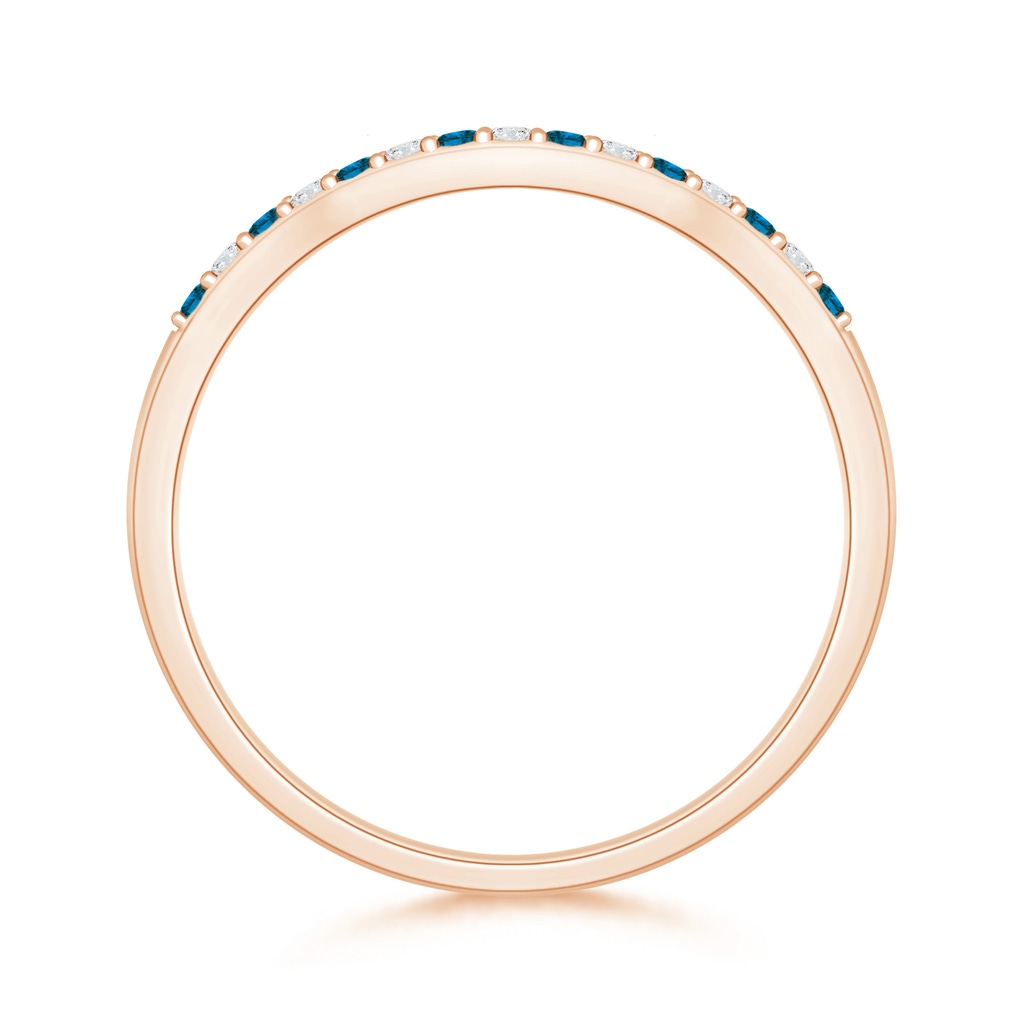 1.2mm AAA Round Blue and White Diamond Contour Wedding Ring in Rose Gold - side 199