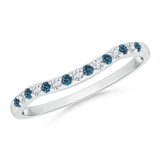 1.2mm AAA Round Blue and White Diamond Contour Wedding Ring in White Gold