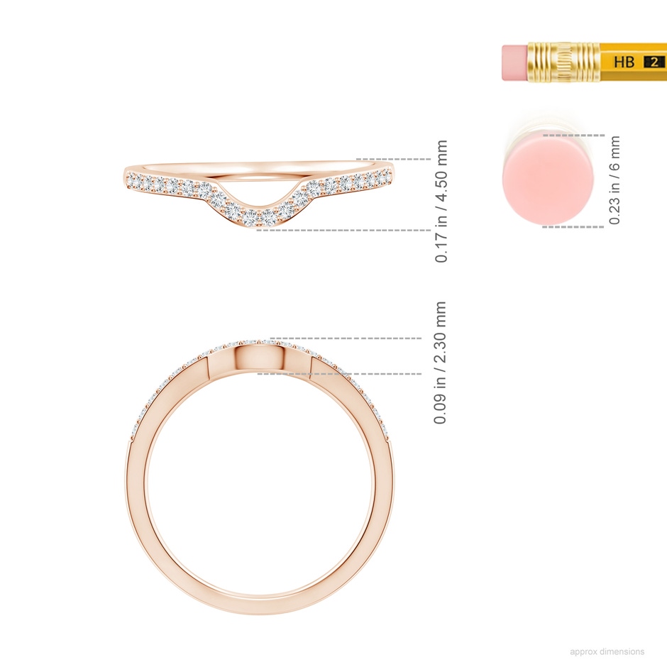 1.15mm GHVS Classic Diamond Curved Comfort Fit Wedding Ring in Rose Gold ruler