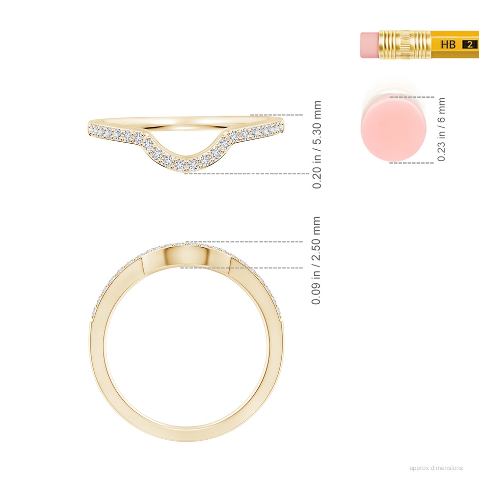 1.2mm HSI2 Classic Diamond Curved Comfort Fit Wedding Ring in Yellow Gold ruler