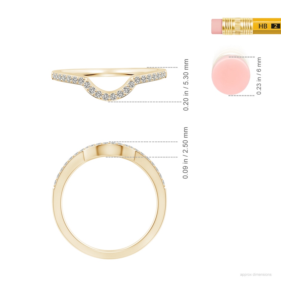 1.2mm JI2 Classic Diamond Curved Comfort Fit Wedding Ring in Yellow Gold ruler