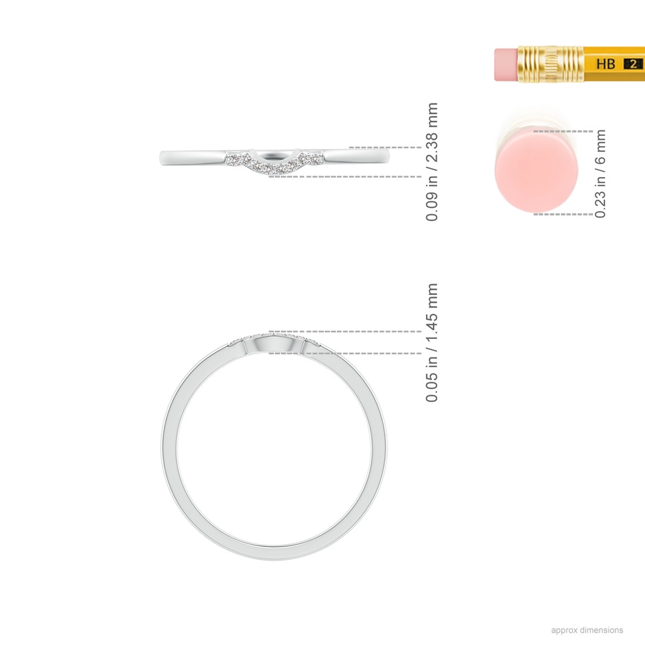0.9mm IJI1I2 Prong-Set Diamond Curved Wedding Ring in White Gold ruler