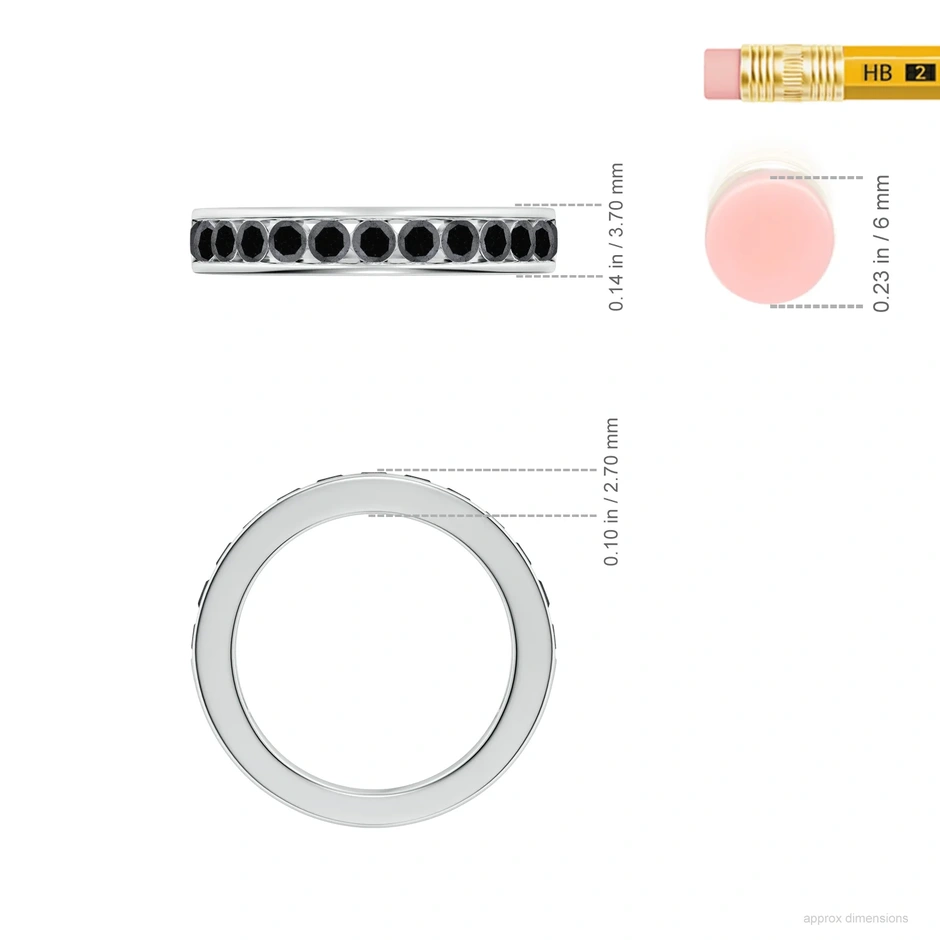 2.1mm A Channel Set Round Enhanced Black Diamond Half Eternity Band in 18K White Gold ruler