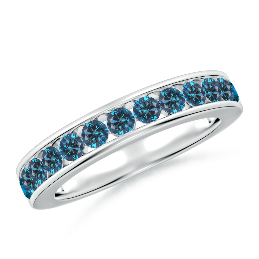 2.1mm AAA Channel Set Round Enhanced Blue Diamond Half Eternity Ring in White Gold