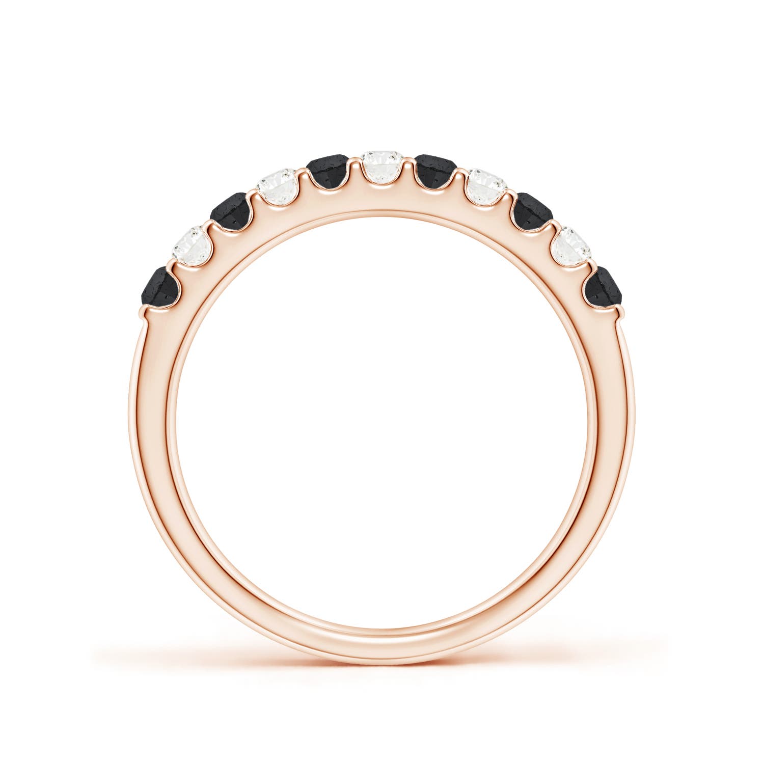 2.1mm A Prong-Set White and Enhanced Black Diamond Half Eternity Ring in Rose Gold