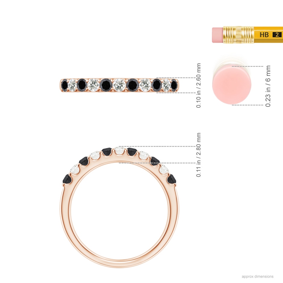 2.1mm A Prong-Set White and Enhanced Black Diamond Half Eternity Ring in Rose Gold ruler