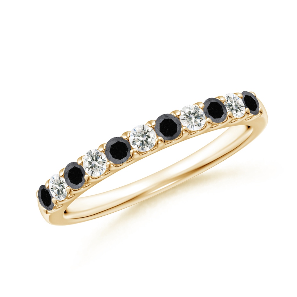 2.1mm A Prong-Set White and Enhanced Black Diamond Half Eternity Ring in Yellow Gold