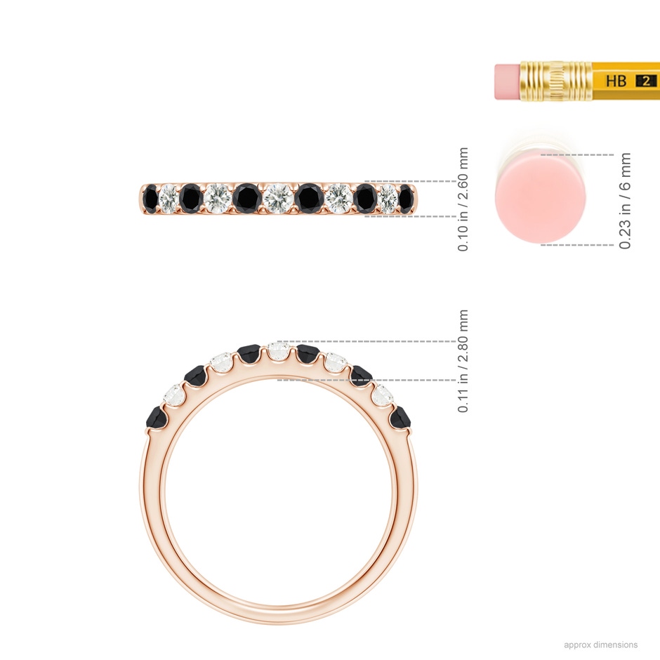 2.1mm AA Prong-Set White and Enhanced Black Diamond Half Eternity Ring in Rose Gold ruler