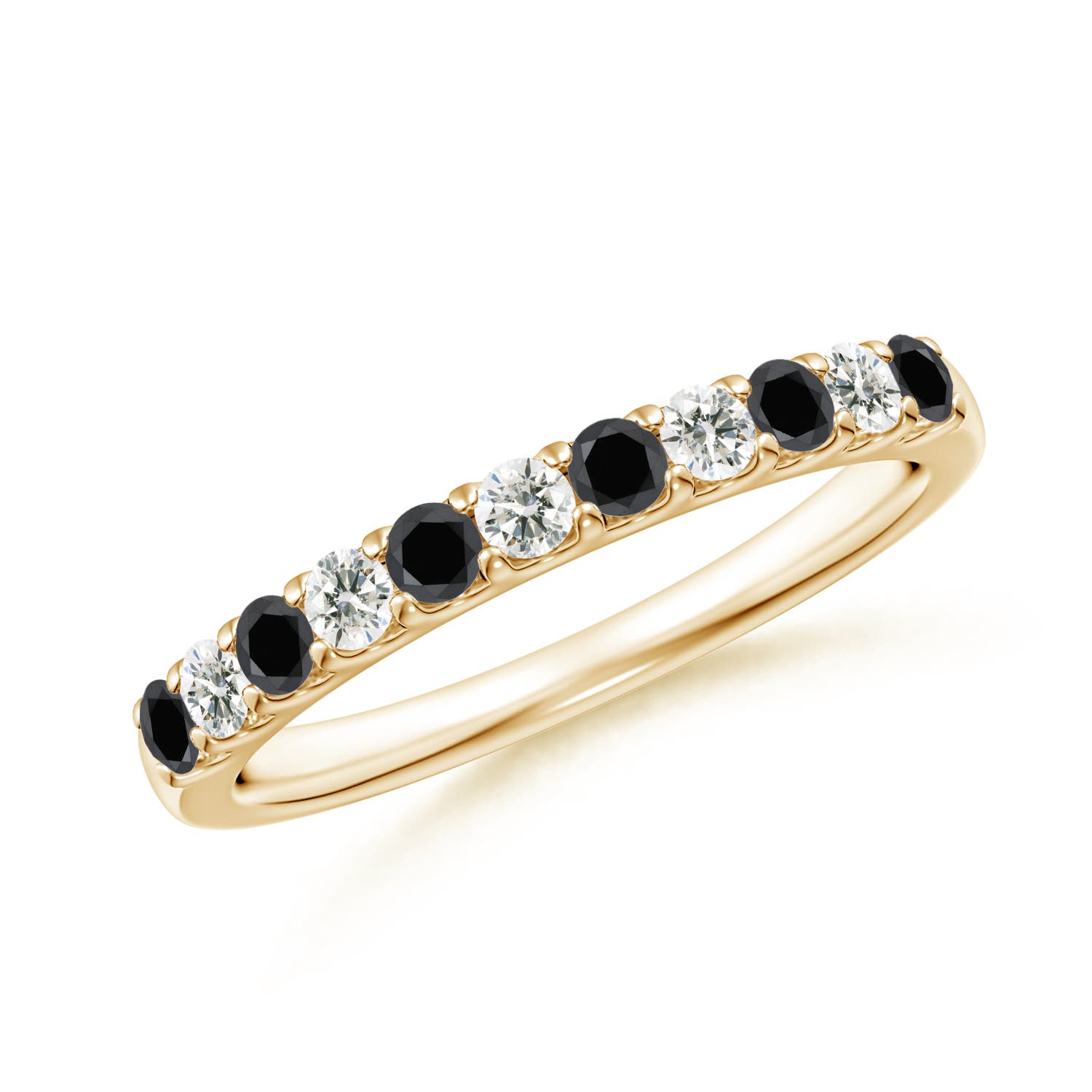 2.1mm AA Prong-Set White and Enhanced Black Diamond Half Eternity Ring in Yellow Gold