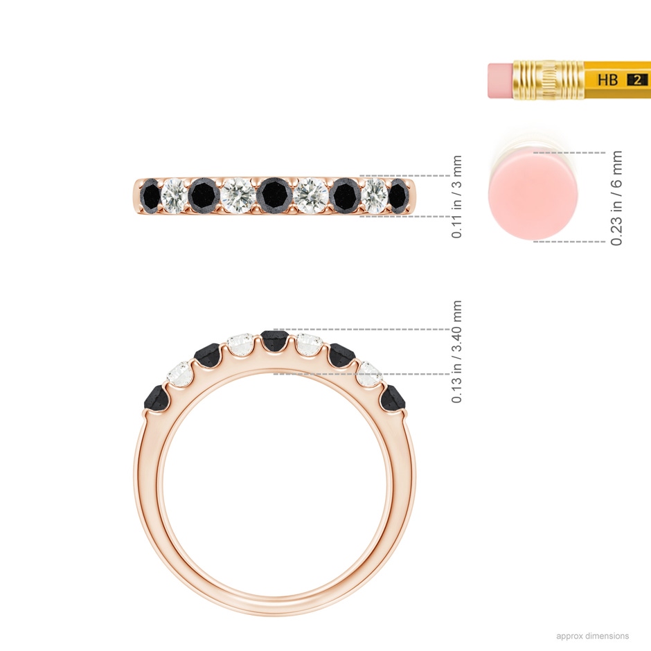 2.5mm A Prong-Set White and Enhanced Black Diamond Half Eternity Ring in Rose Gold ruler