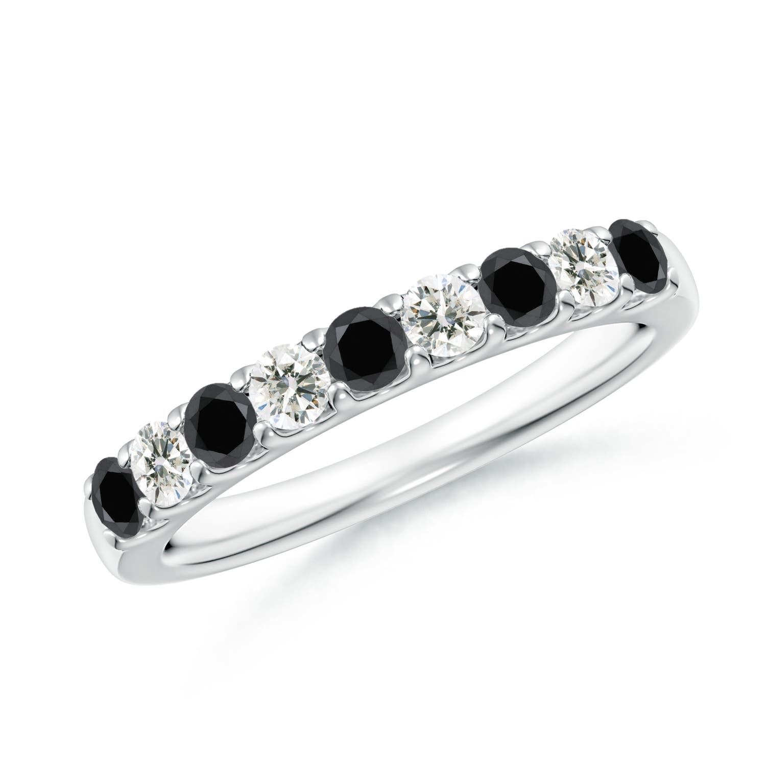 2.5mm AA Prong-Set White and Enhanced Black Diamond Half Eternity Ring in White Gold