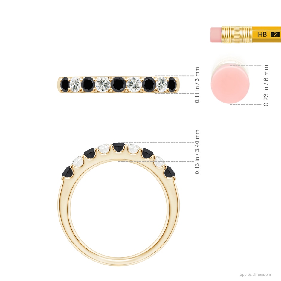 2.5mm AA Prong-Set White and Enhanced Black Diamond Half Eternity Ring in Yellow Gold ruler
