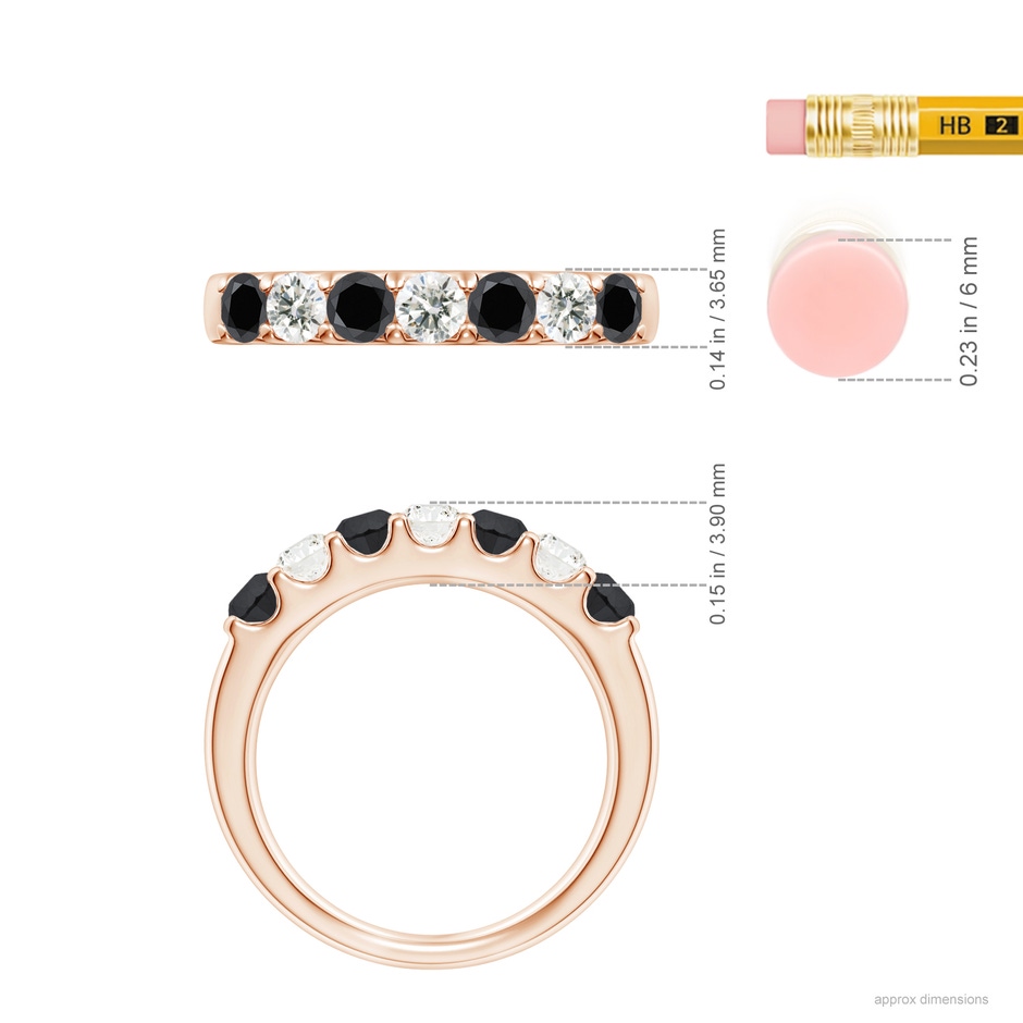 3.1mm AA Prong-Set White and Enhanced Black Diamond Half Eternity Ring in 18K Rose Gold ruler