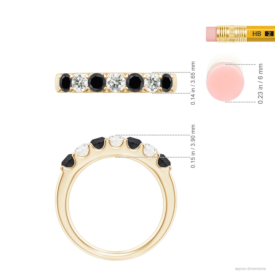 3.1mm AA Prong-Set White and Enhanced Black Diamond Half Eternity Ring in Yellow Gold ruler