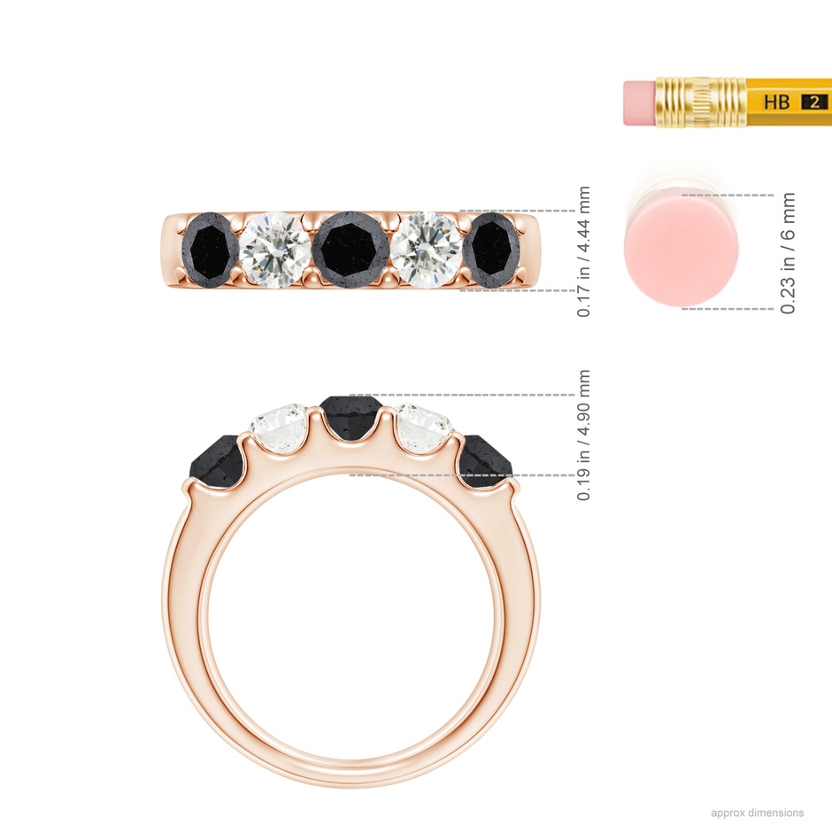 4.2mm A Prong-Set White and Enhanced Black Diamond Half Eternity Ring in Rose Gold ruler