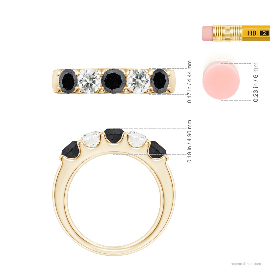4.2mm A Prong-Set White and Enhanced Black Diamond Half Eternity Ring in Yellow Gold ruler