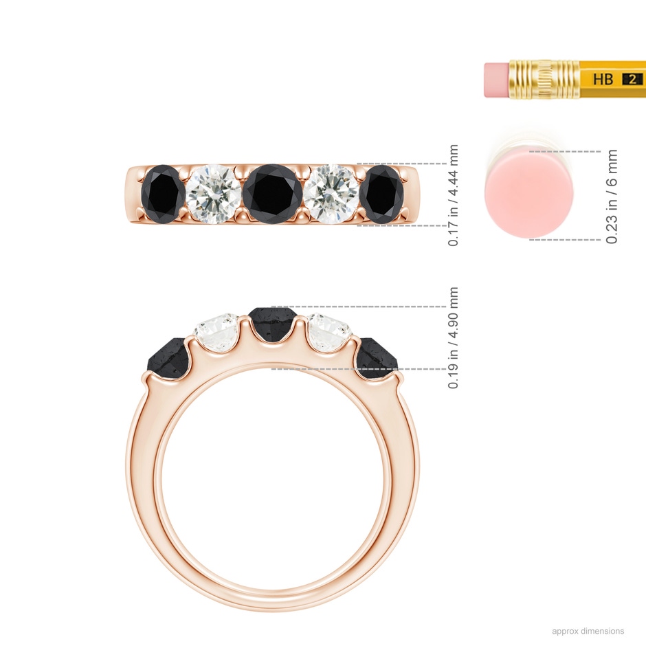 4.2mm AA Prong-Set White and Enhanced Black Diamond Half Eternity Ring in Rose Gold ruler