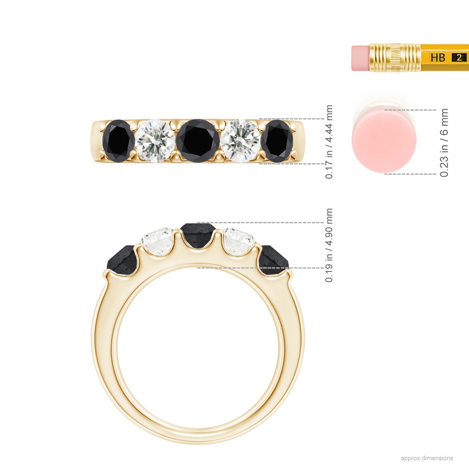 4.2mm AA Prong-Set White and Enhanced Black Diamond Half Eternity Ring in Yellow Gold ruler