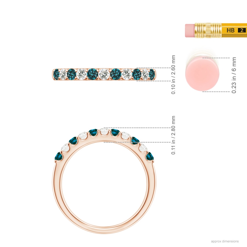 2.1mm AA Prong-Set White and Enhanced Blue Diamond Half Eternity Ring in Rose Gold ruler