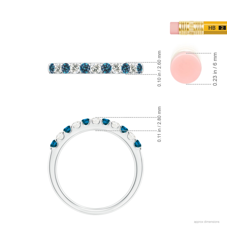 2.1mm AAA Prong-Set White and Enhanced Blue Diamond Half Eternity Ring in P950 Platinum ruler