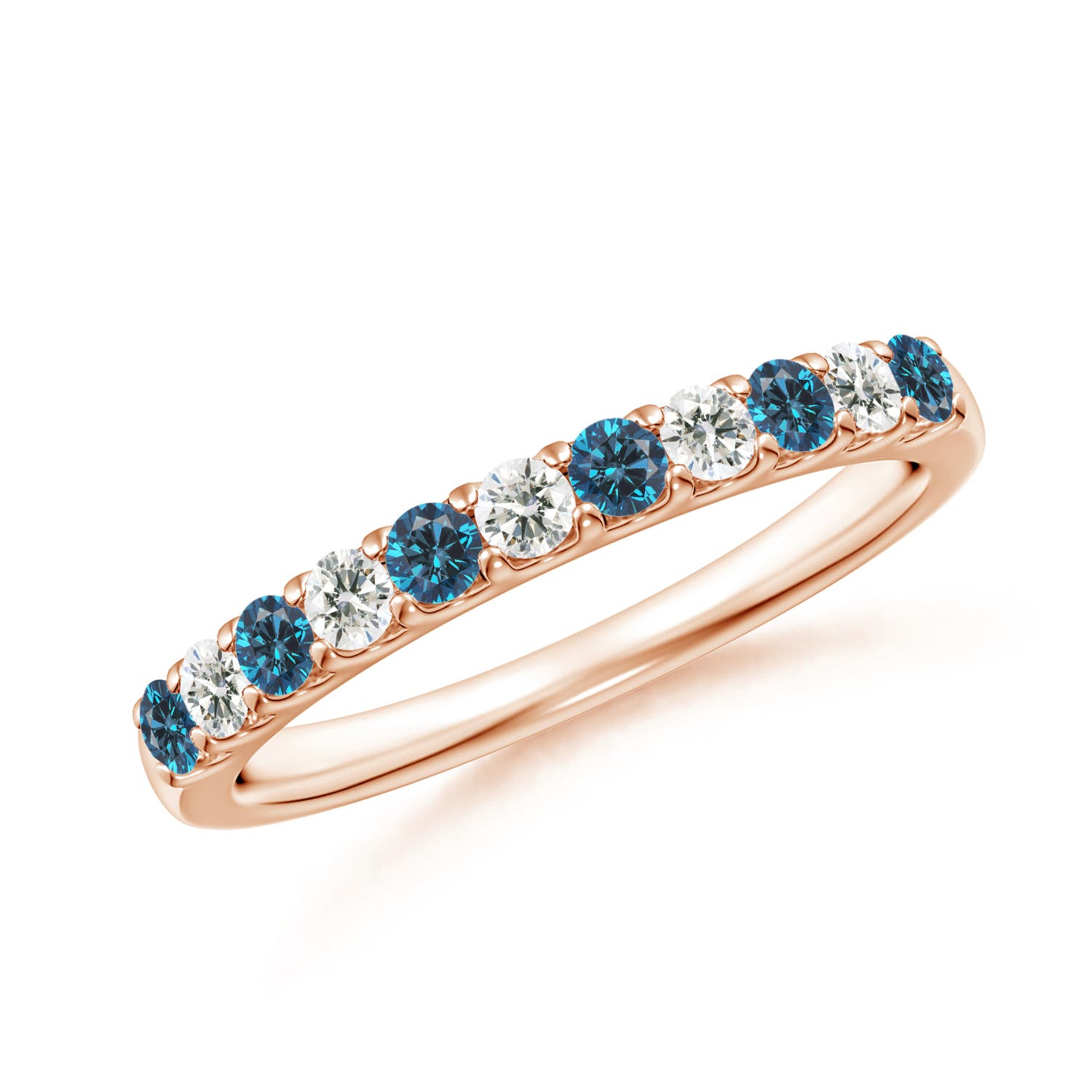 2.1mm AAA Prong-Set White and Enhanced Blue Diamond Half Eternity Ring in Rose Gold