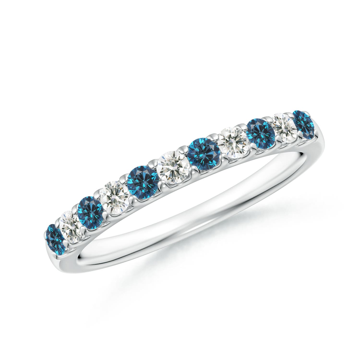 2.1mm AAA Prong-Set White and Enhanced Blue Diamond Half Eternity Ring in White Gold