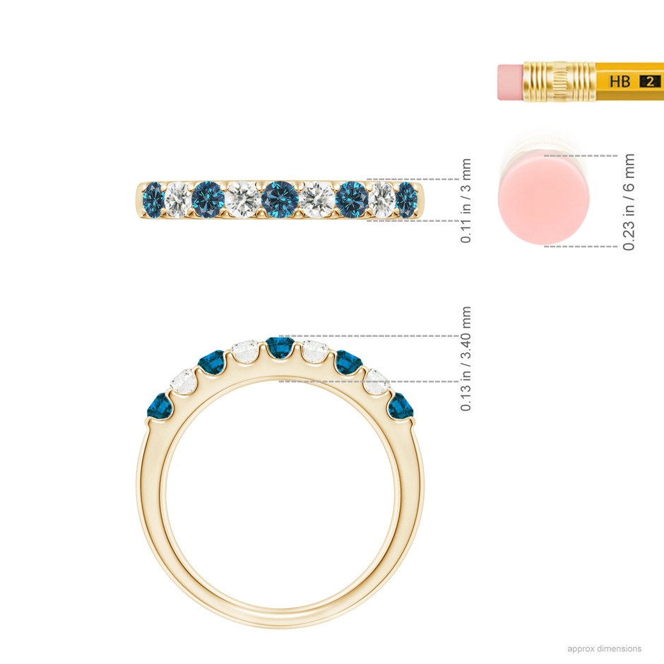 2.5mm AAA Prong-Set White and Enhanced Blue Diamond Half Eternity Ring in 18K Yellow Gold ruler