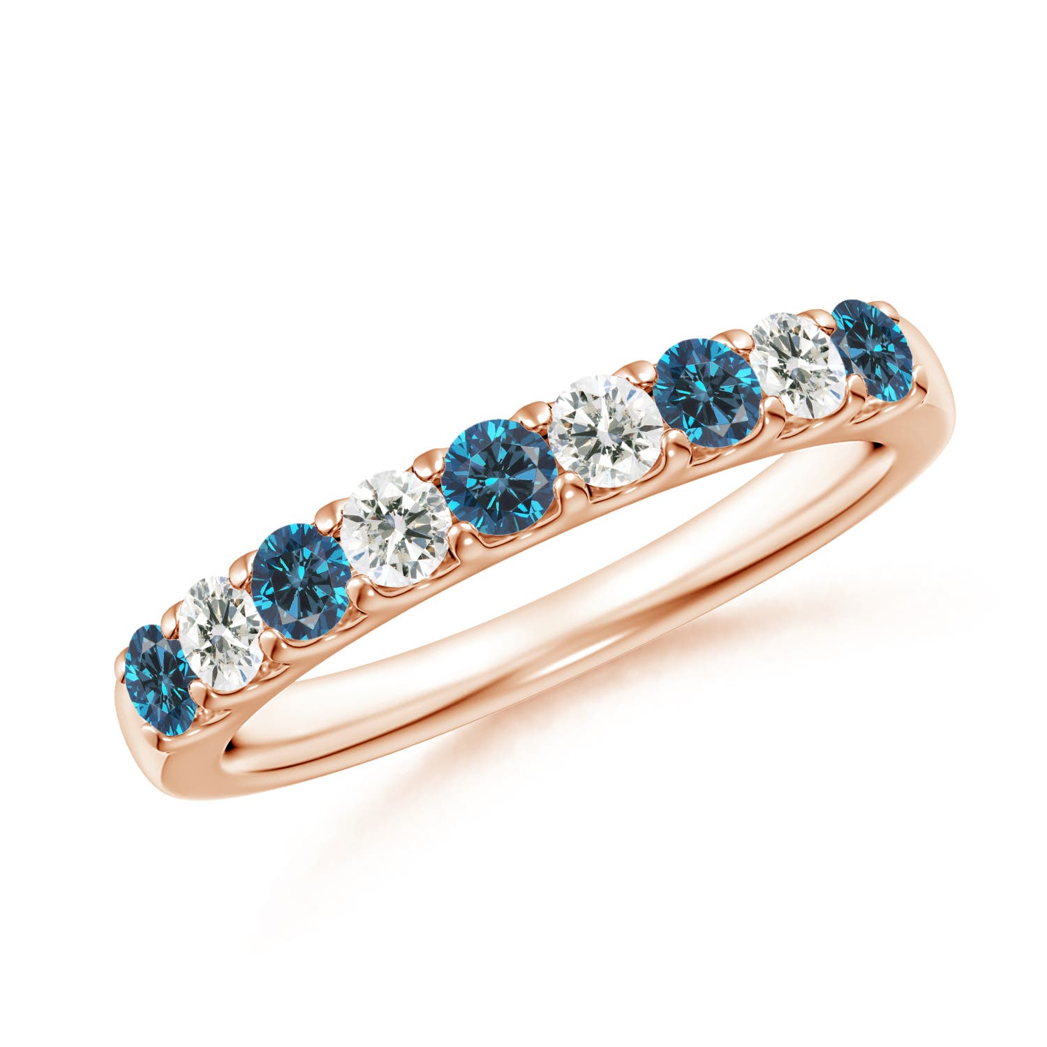 2.5mm AAA Prong-Set White and Enhanced Blue Diamond Half Eternity Ring in Rose Gold