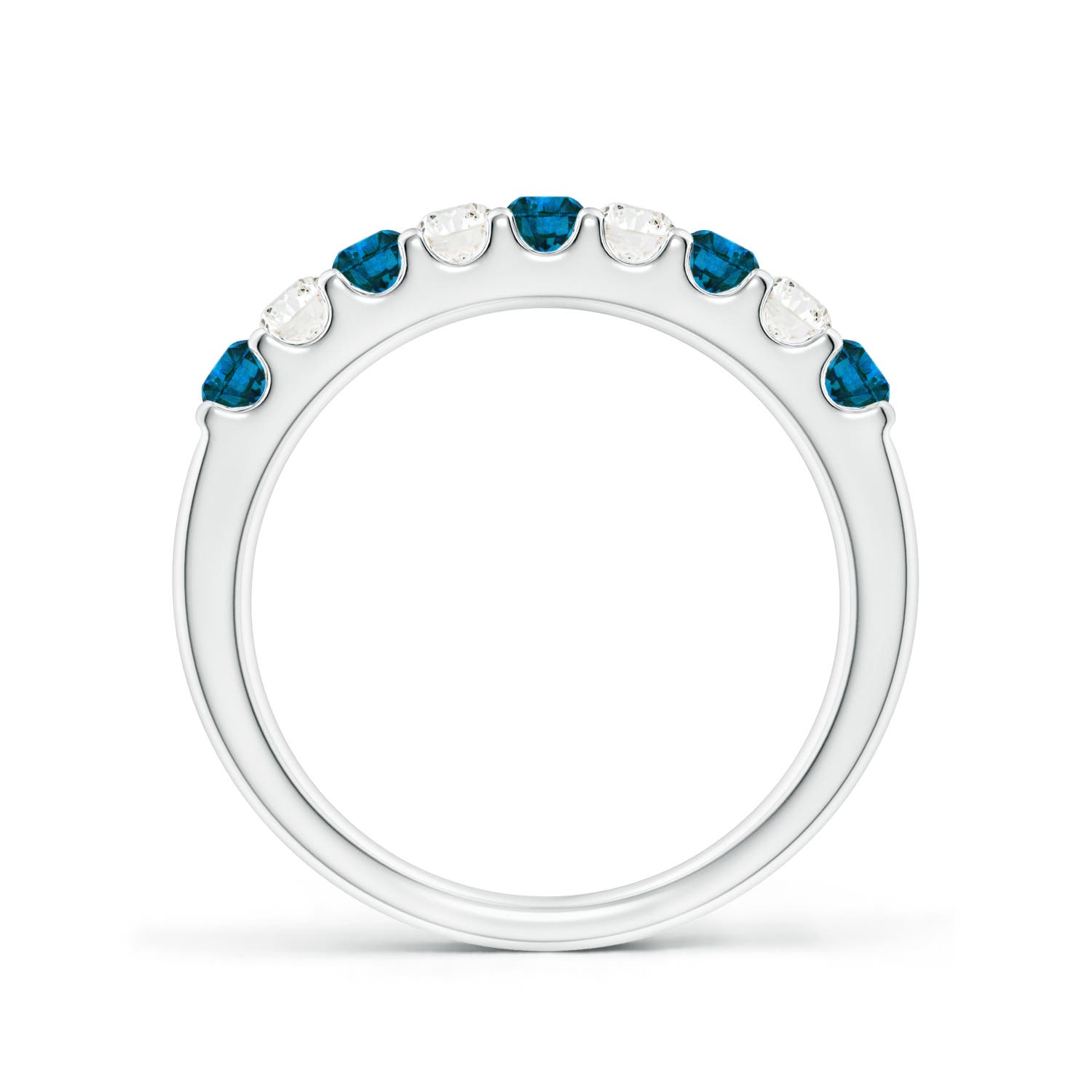 2.5mm AAA Prong-Set White and Enhanced Blue Diamond Half Eternity Ring in White Gold