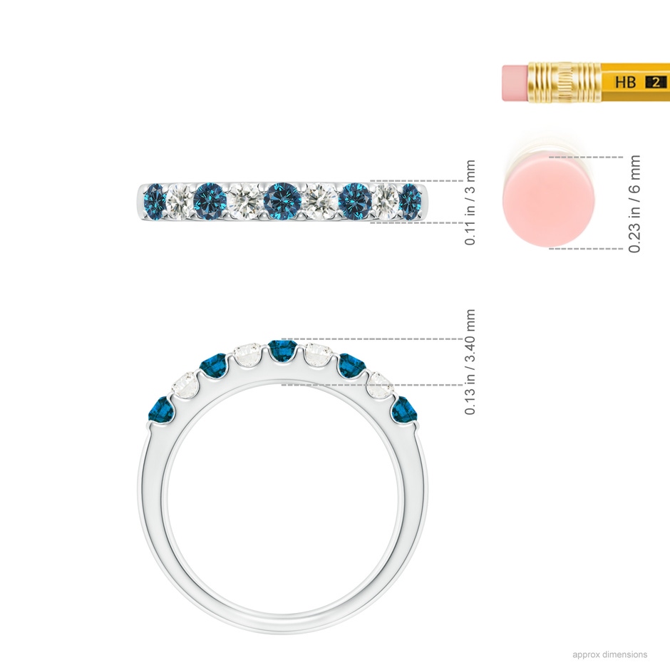 2.5mm AAA Prong-Set White and Enhanced Blue Diamond Half Eternity Ring in White Gold ruler