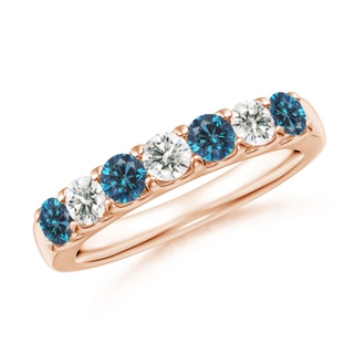 3.1mm AAA Prong-Set White and Enhanced Blue Diamond Half Eternity Ring in 18K Rose Gold