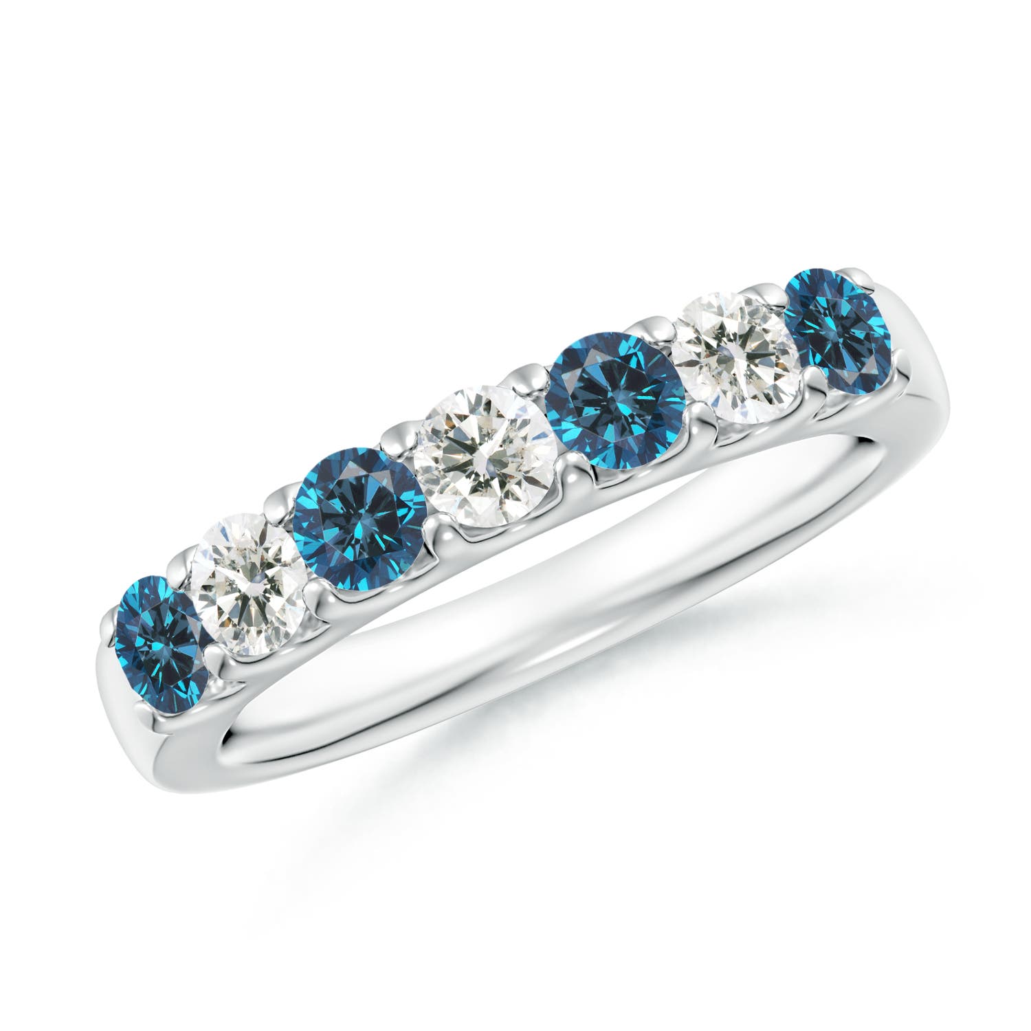 3.1mm AAA Prong-Set White and Enhanced Blue Diamond Half Eternity Ring in P950 Platinum
