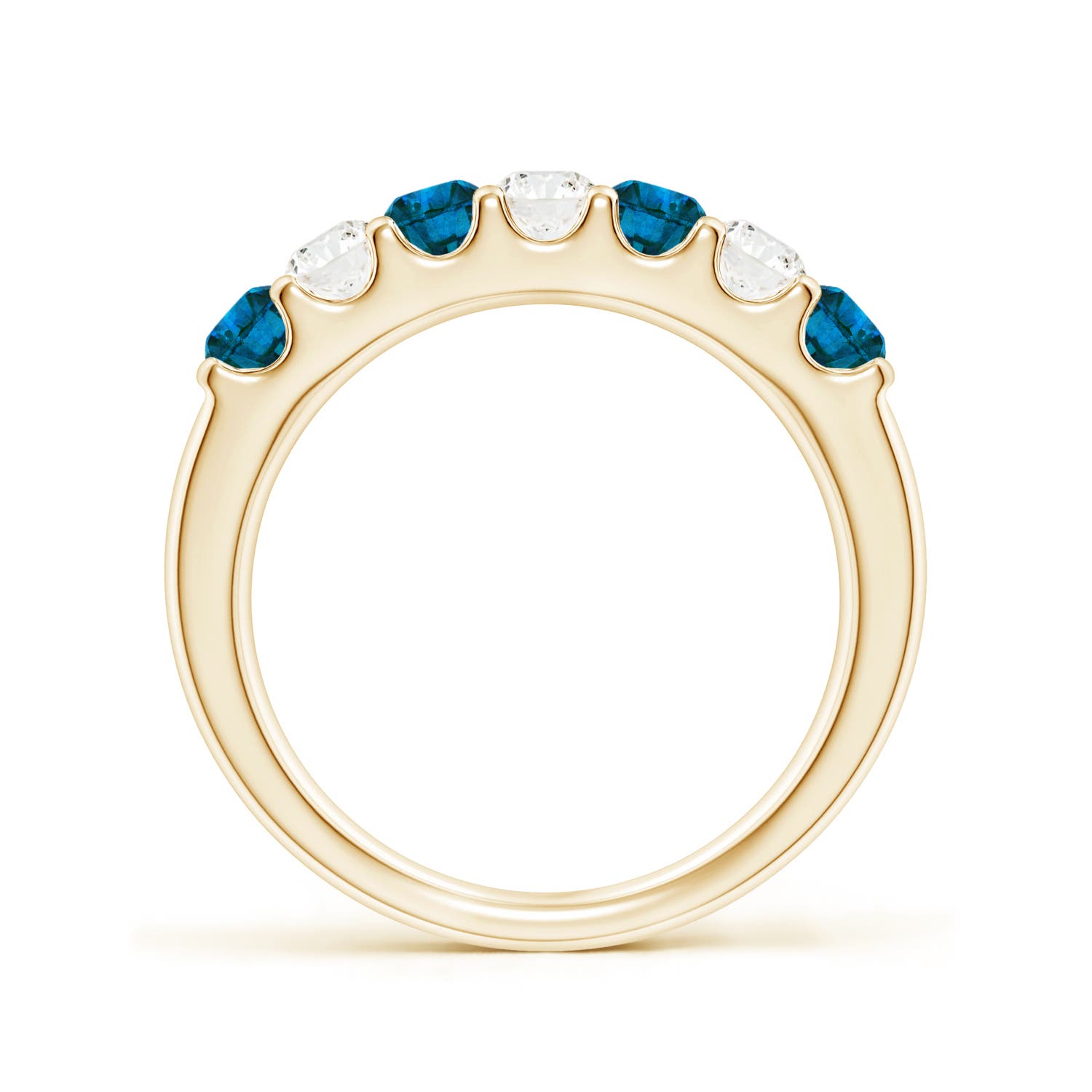 3.1mm AAA Prong-Set White and Enhanced Blue Diamond Half Eternity Ring in Yellow Gold - side 2