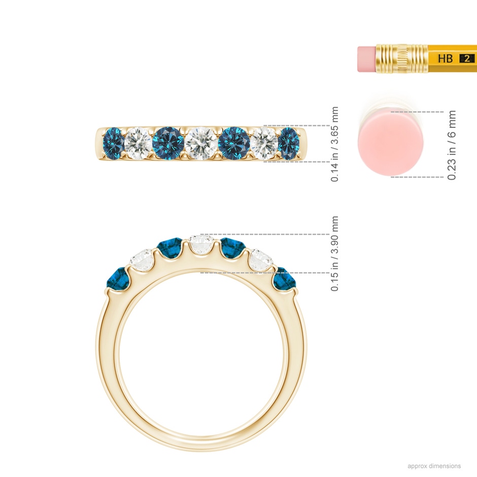 3.1mm AAA Prong-Set White and Enhanced Blue Diamond Half Eternity Ring in Yellow Gold ruler