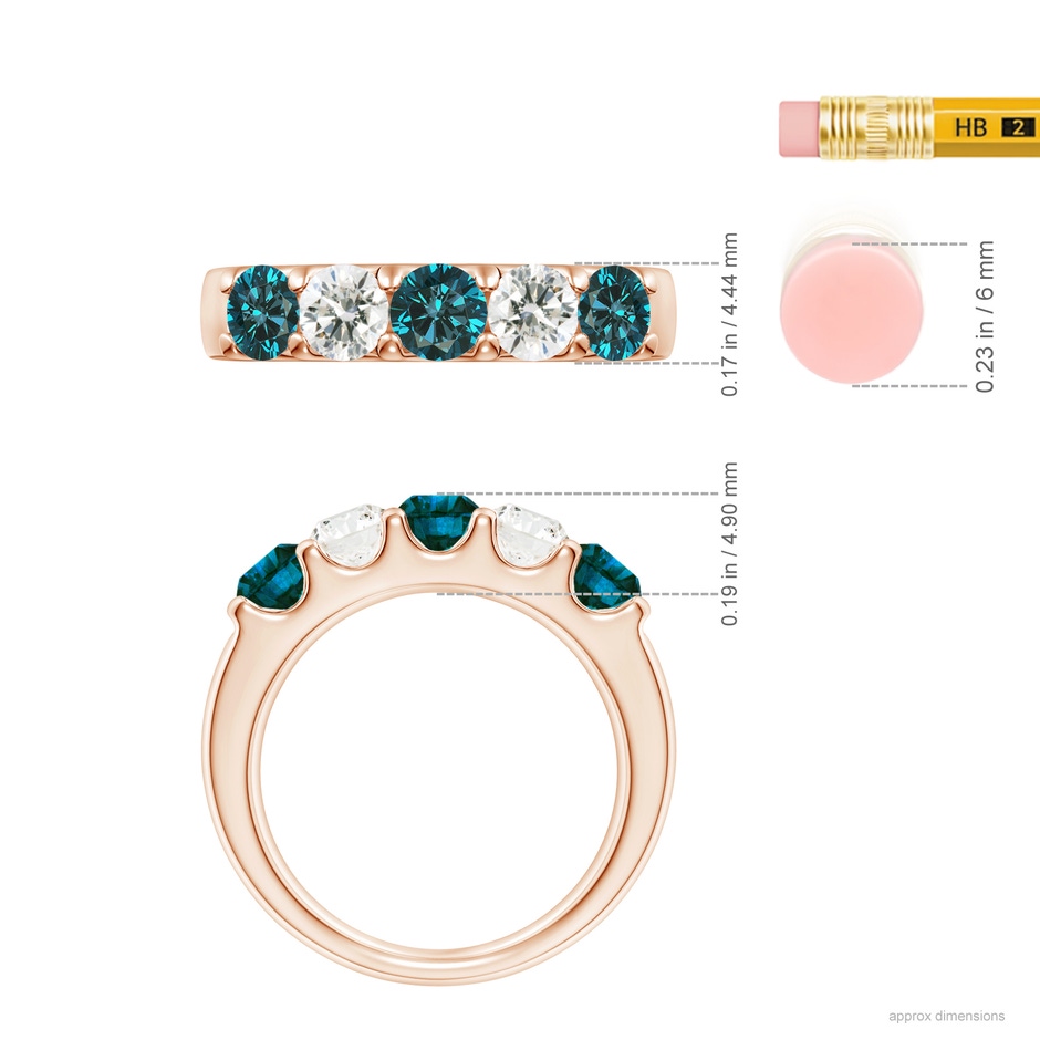 4.2mm AA Prong-Set White and Enhanced Blue Diamond Half Eternity Ring in Rose Gold ruler